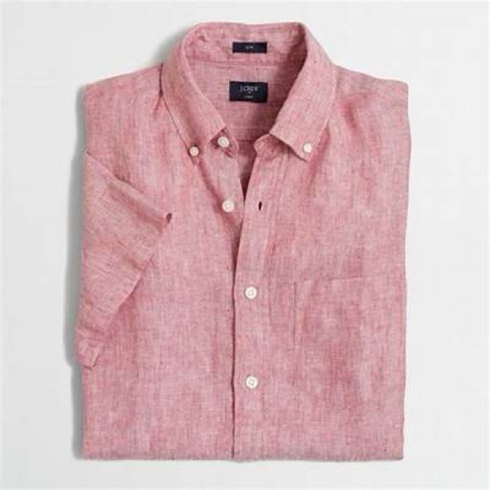 J. Crew Men's Nantucket Red Linen-Blend Short-Sleeve Button-Down Shirt